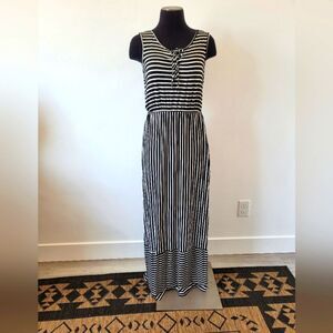 Espresso Maxi Dress Striped Black White Summer Boho Lounge Sundress Medium